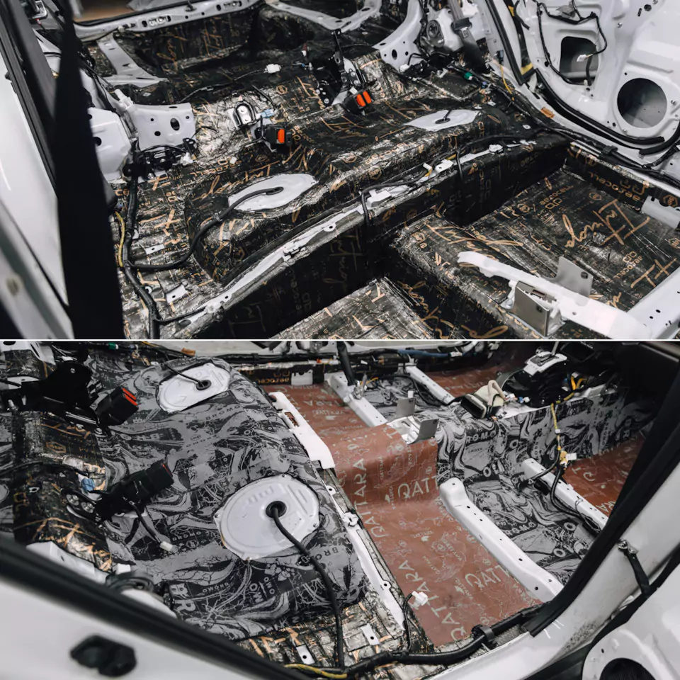 Доработали Subaru Outback: удалили старую шумоизоляцию и выполнили новую, построили акустическую систему, перетянули потолок в алькантару с окрасом пластика, перешили руль в кожу